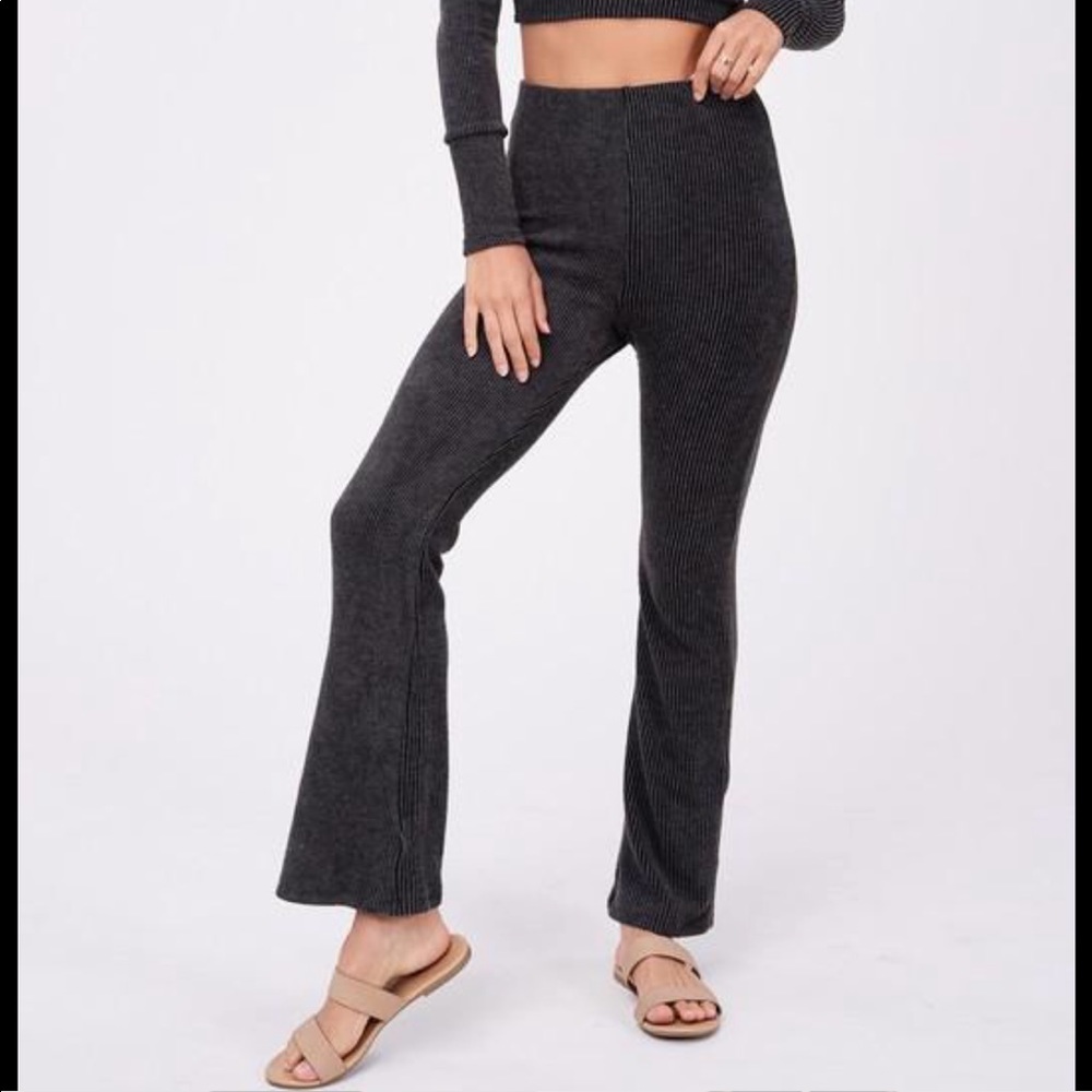 Emory Park High Waist Rib Knit Flare Pants Sz S